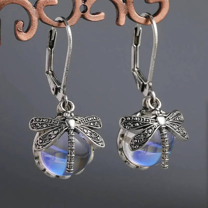 Moonstone Dragonfly Drop Earrings - Diane Jewelry