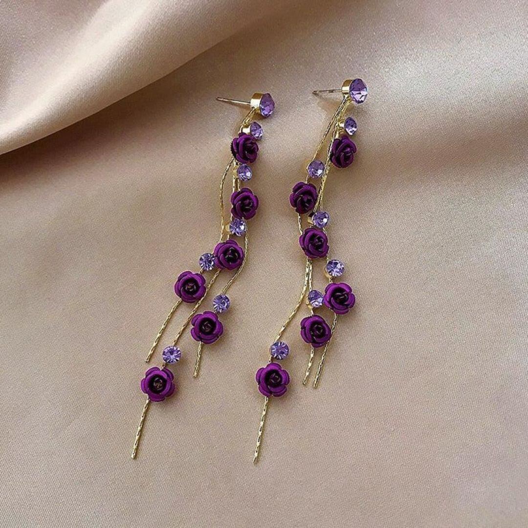 Crystal Long Rose Drop Earrings - Diane Jewelry