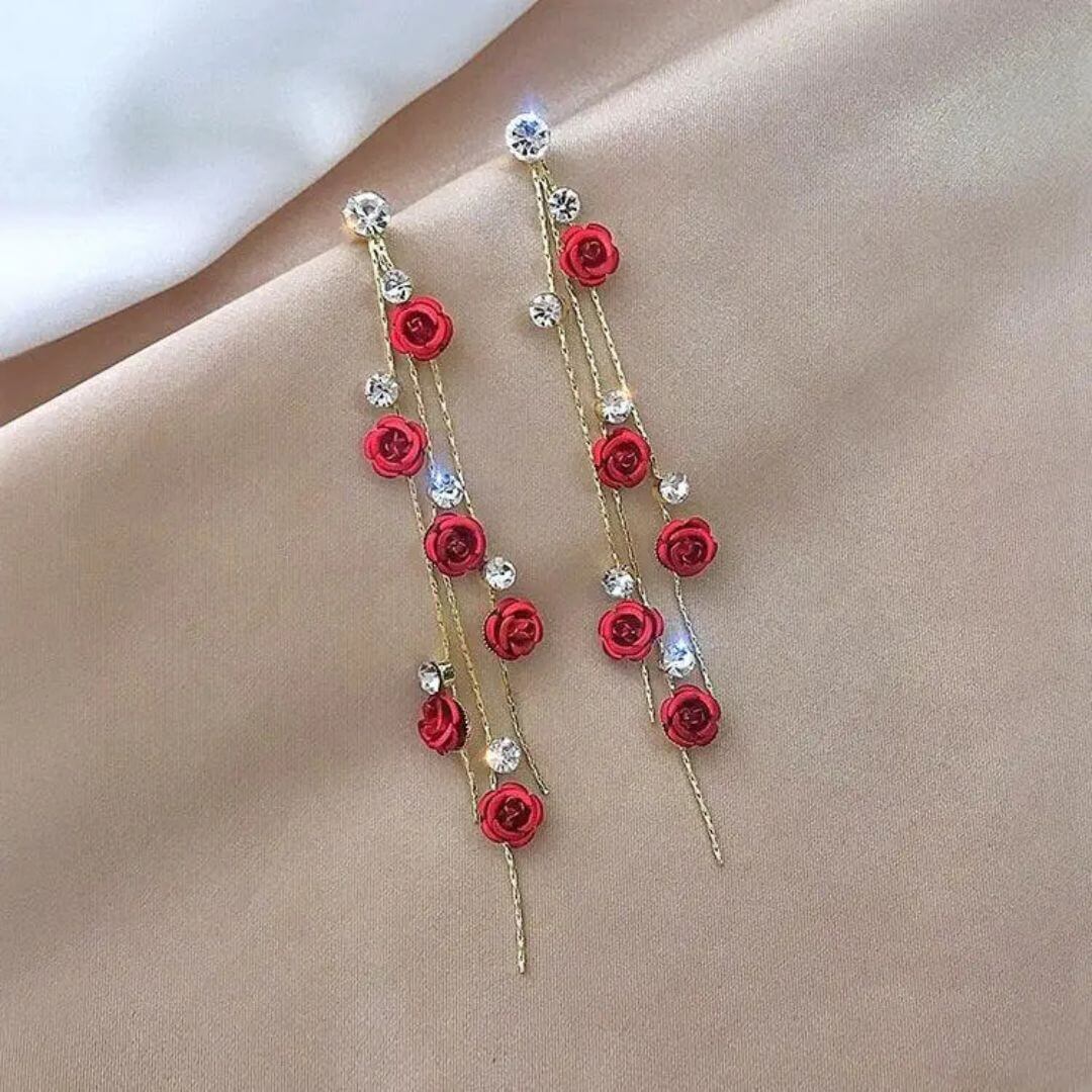 Crystal Long Rose Drop Earrings - Diane Jewelry