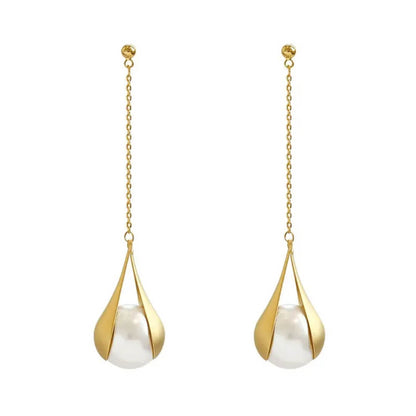 Minimalist Gold Pearl Earrings - Diane Jewelry