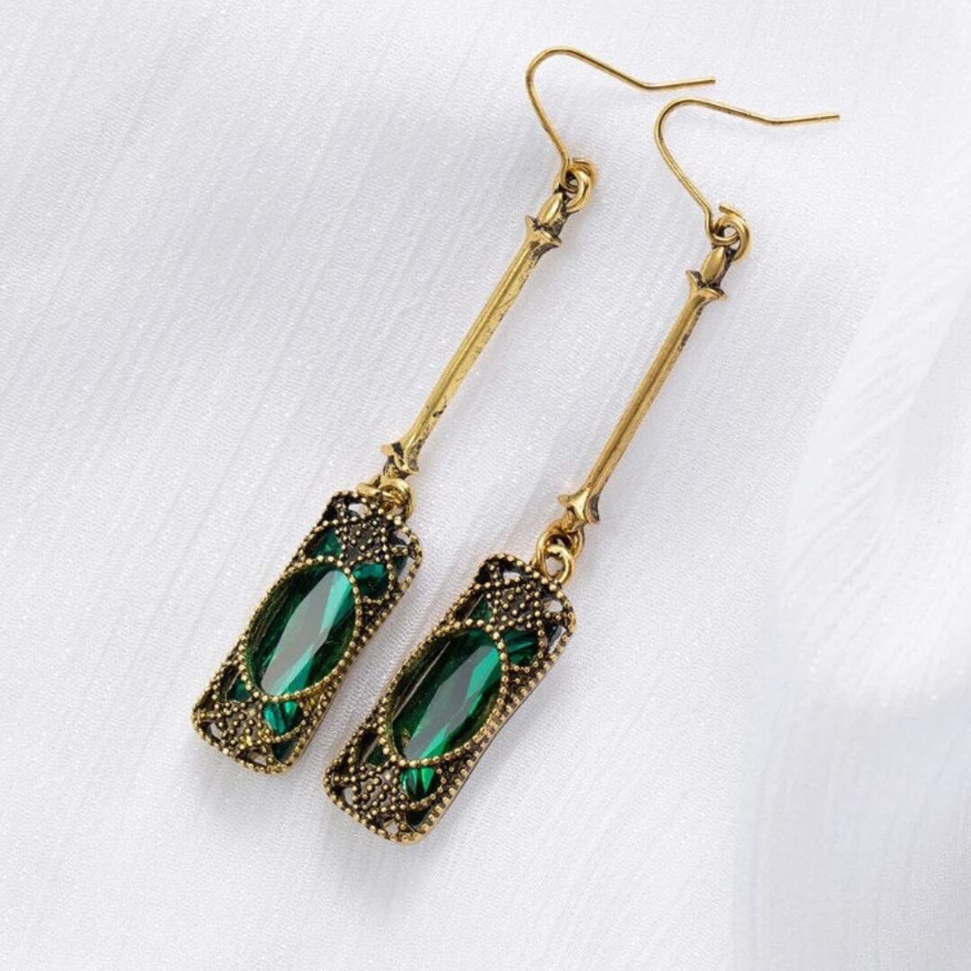 Vintage Emerald Drop Earrings - Diane Jewelry