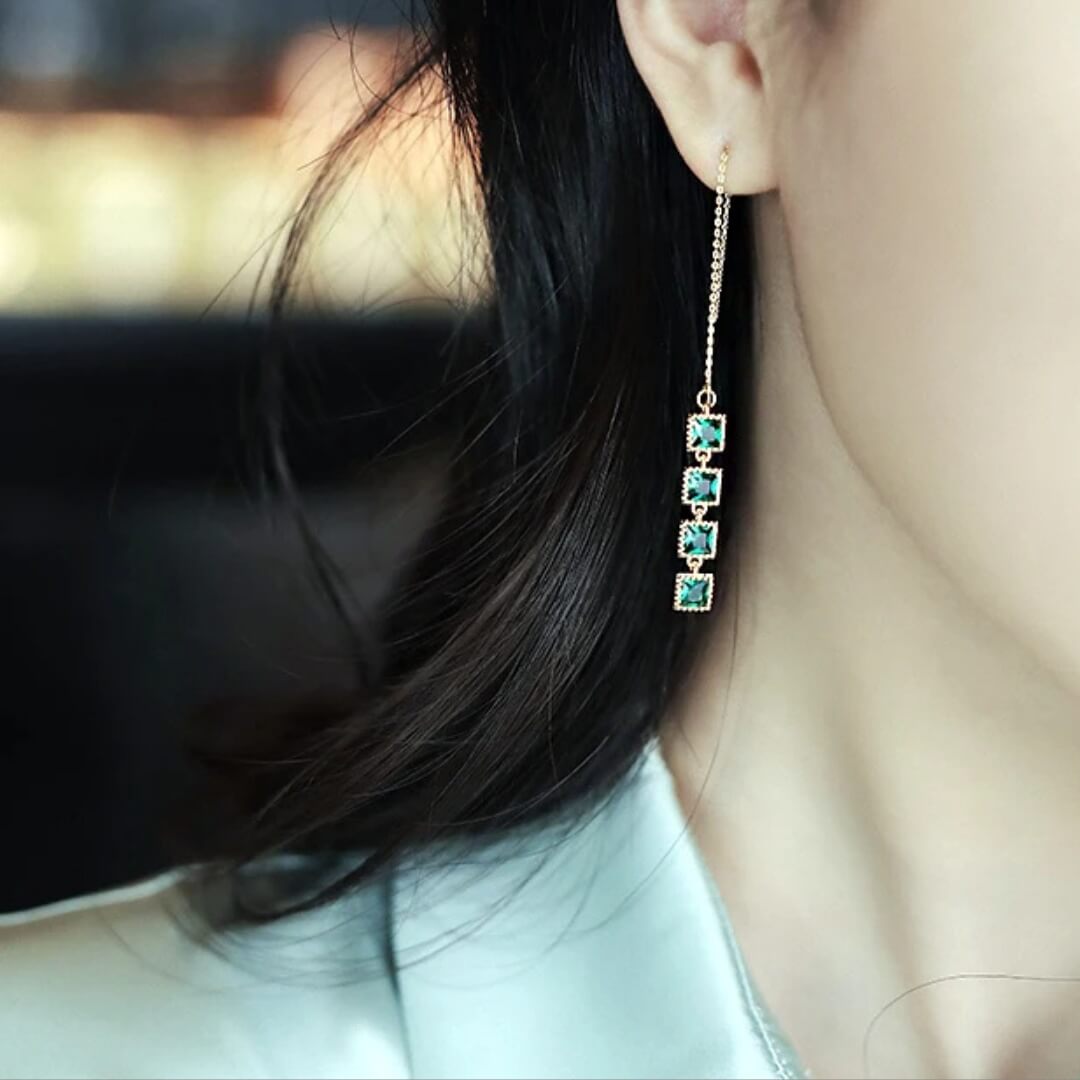 Emerald Threader Drop Earrings - Diane Jewelry