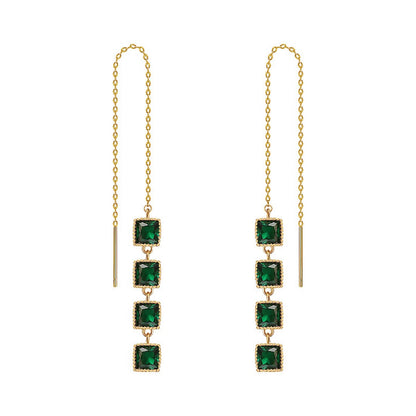 Emerald Threader Drop Earrings - Diane Jewelry
