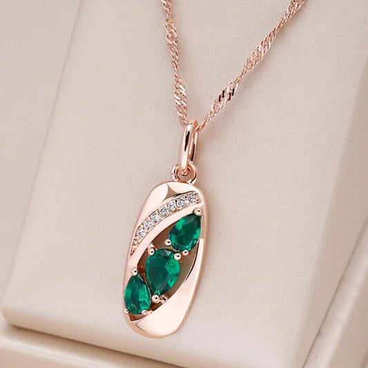 Rose Gold Emerald Pendant Necklace - Diane Jewelry