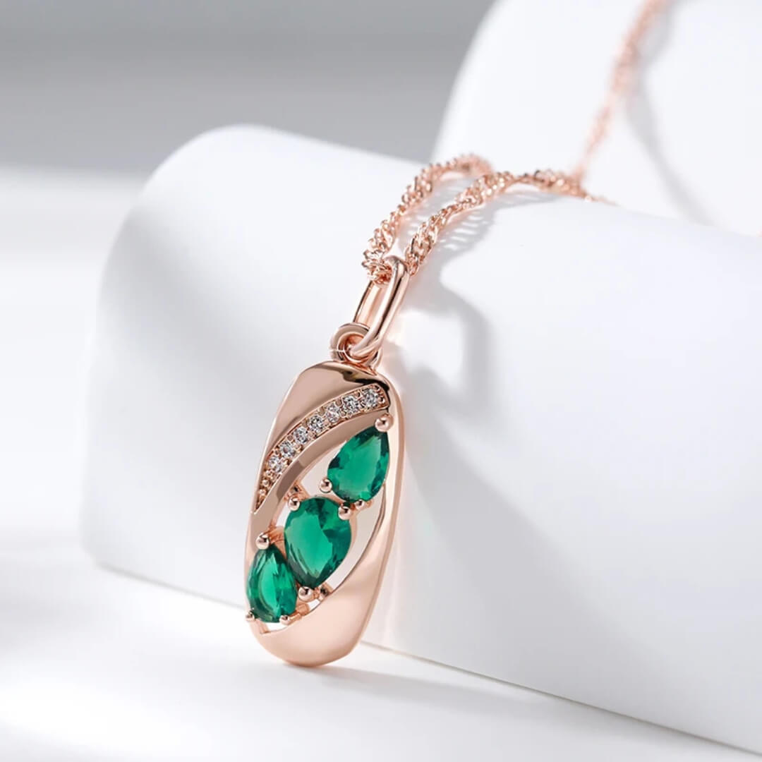 Rose Gold Emerald Pendant Necklace - Diane Jewelry
