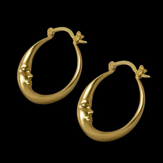 Gold Crescent Moon Face Earrings - Diane Jewelry