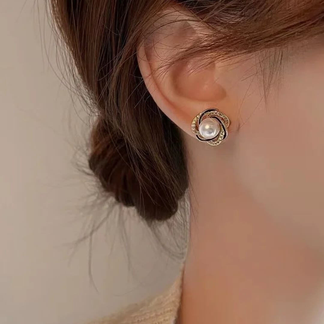 Gold Pearl Stud Twist Earrings - Diane Jewelry