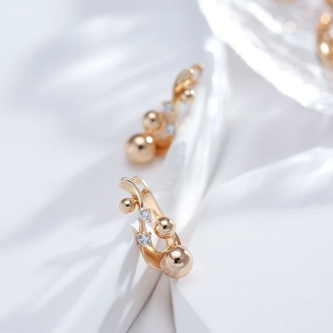 Gold Ball Crystal Hoop Earrings - Diane Jewelry