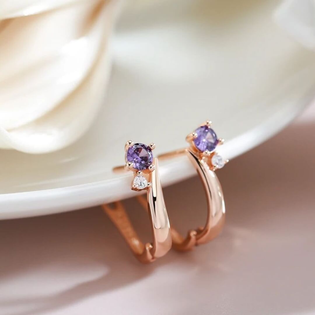 Rose Gold Purple Crystal Earrings - Diane Jewelry