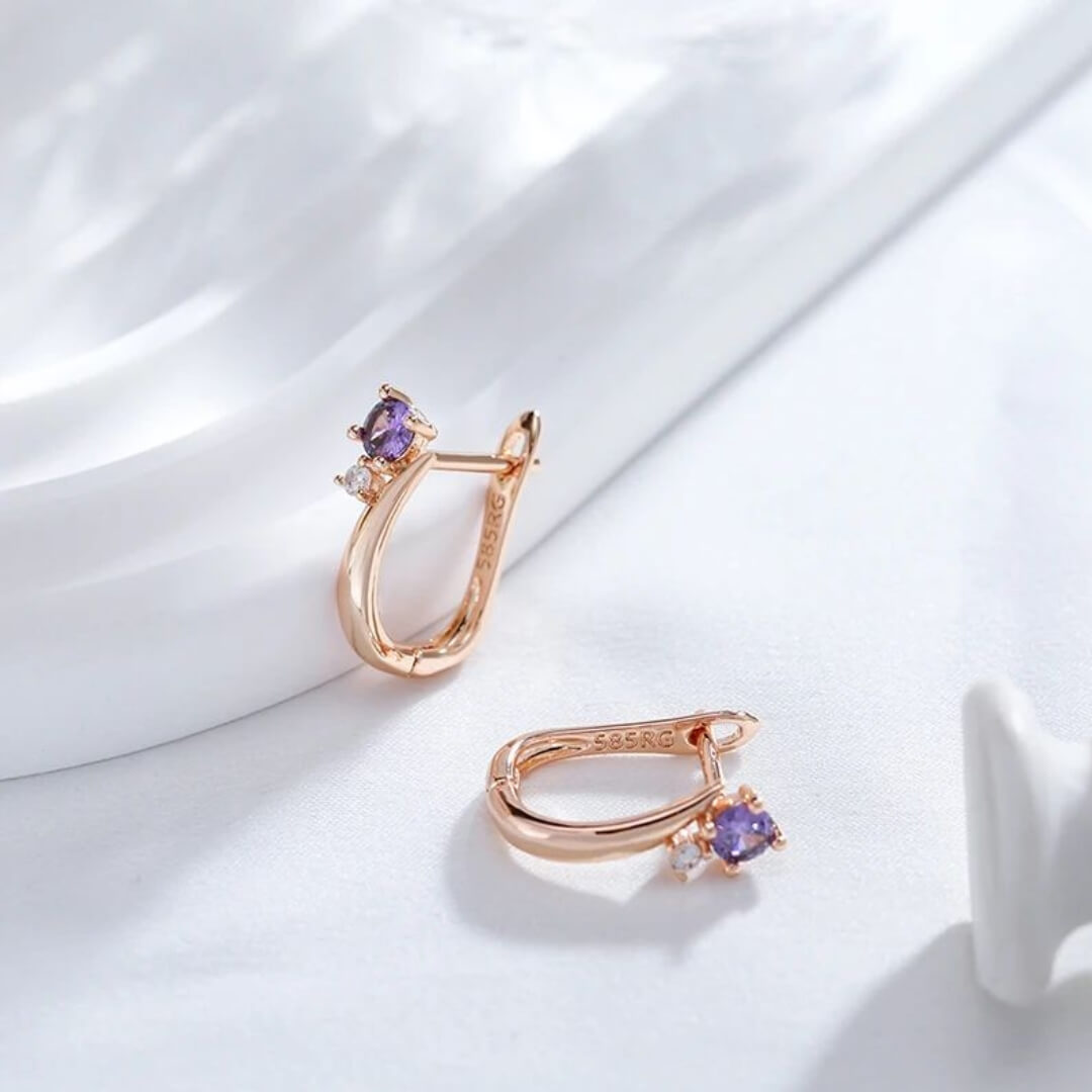Rose Gold Purple Crystal Earrings - Diane Jewelry