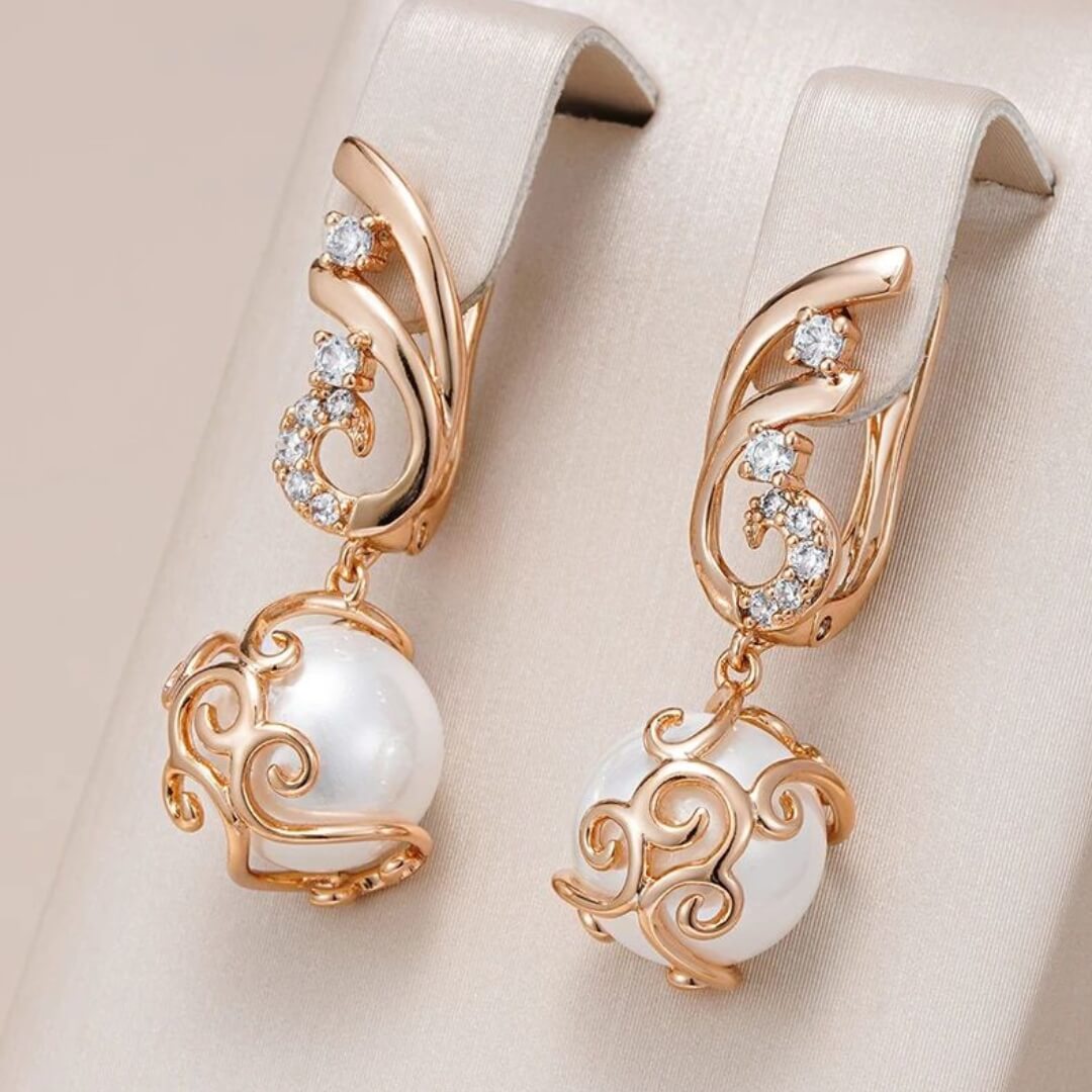 Gold Pearl Vintage Drop Earrings - Diane Jewelry
