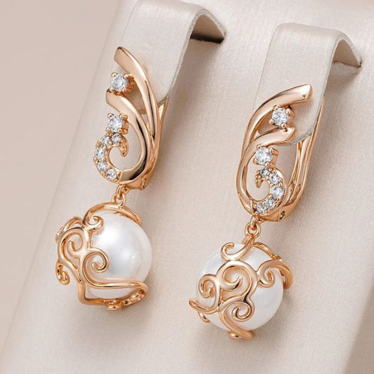 Gold Pearl Vintage Drop Earrings - Diane Jewelry