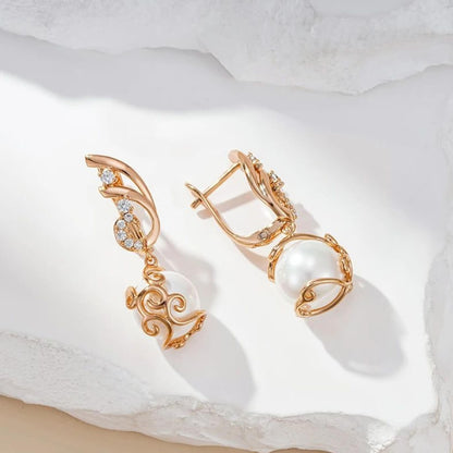 Gold Pearl Vintage Drop Earrings - Diane Jewelry