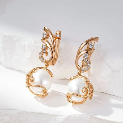 Gold Pearl Vintage Drop Earrings - Diane Jewelry
