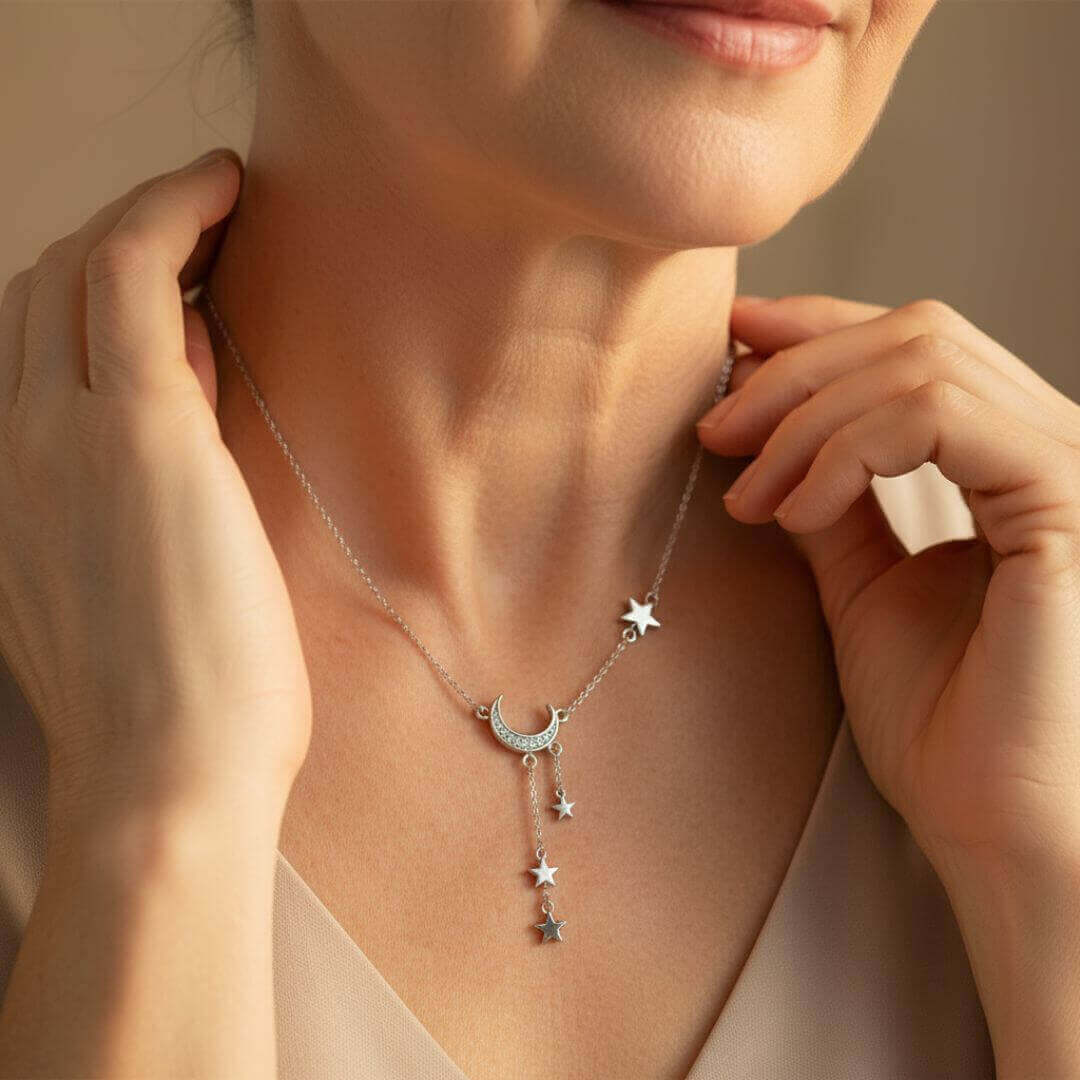 Moon Star Celestial Silver Necklace Emma & Noah Jewelry