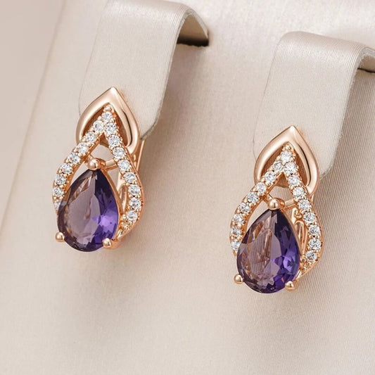 Purple Crystal Teardrop Hoop Earrings - Diane Jewelry