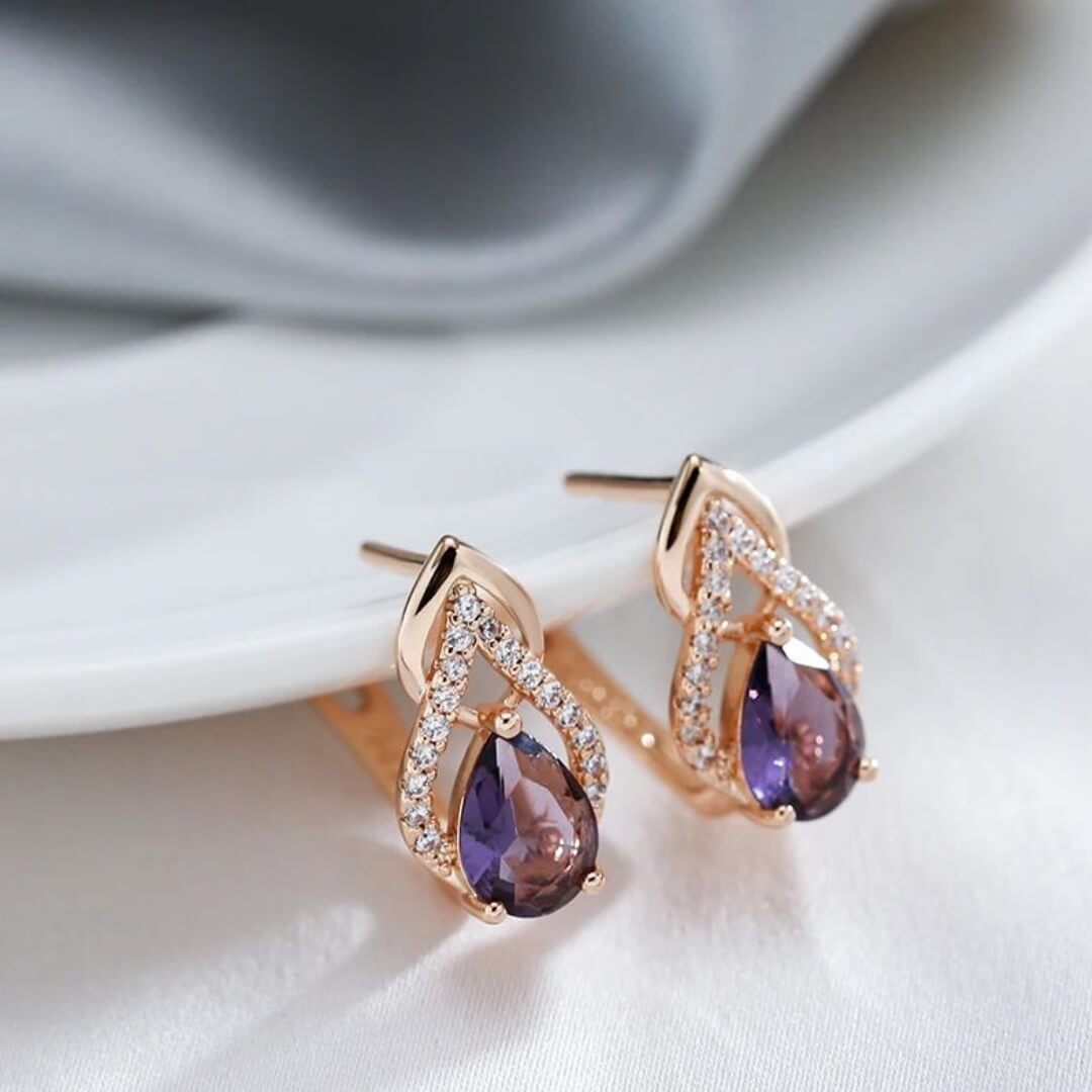 Purple Crystal Teardrop Hoop Earrings - Diane Jewelry