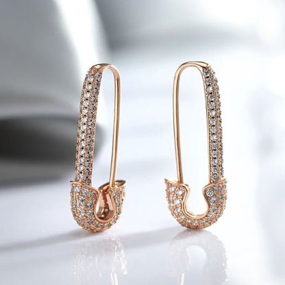 Crystal Safety Pin Earrings - Diane Jewelry