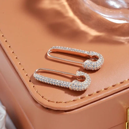 Crystal Safety Pin Earrings - Diane Jewelry