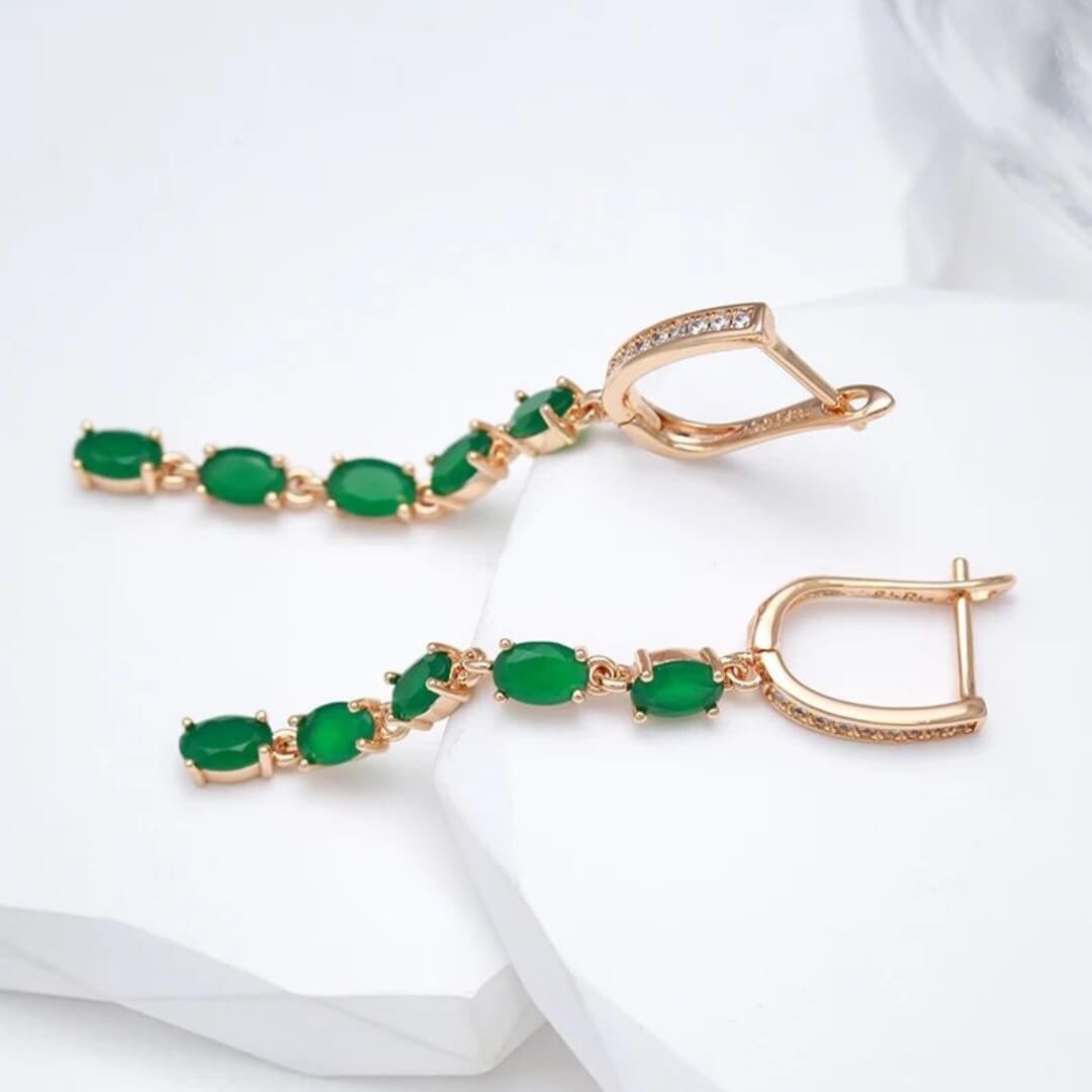Elegant Long Green Drop Earrings - Diane Jewelry