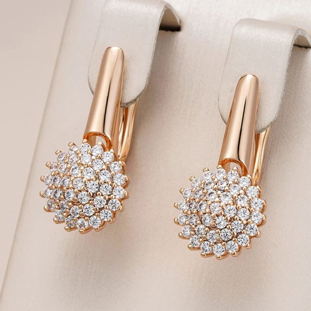 Gold Cluster Crystal Drop Earrings - Diane Jewelry