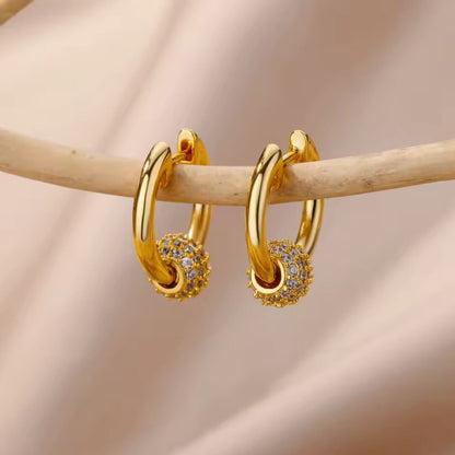 Gold Hoop Earrings with Charm - Diane Jewelry