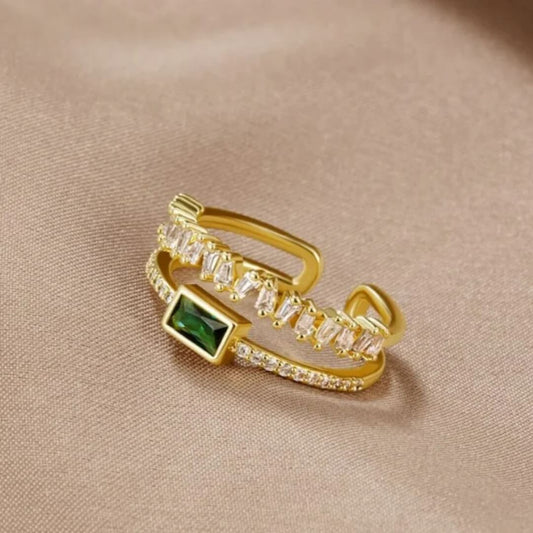 Gold Open Ring with Green Gem - Diane Jewelry