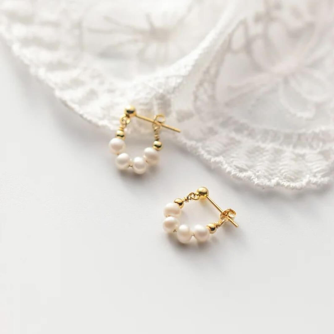 Gold Pearl Hoop Earrings Women - Diane Jewelry