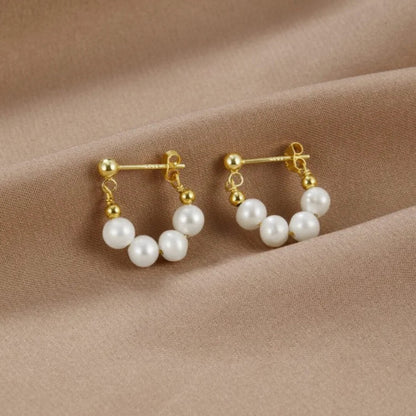 Gold Pearl Hoop Earrings Women - Diane Jewelry