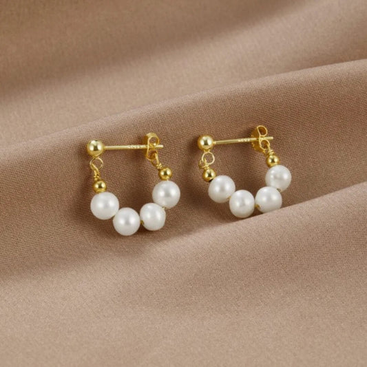 Gold Pearl Hoop Earrings Women - Diane Jewelry