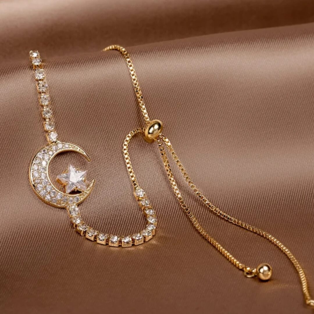 Moon Star Adjustable Gold Bracelet - Diane Jewelry