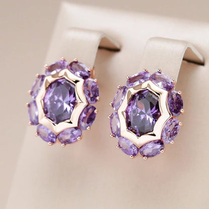 Purple Gemstone Floral Earrings - Diane Jewelry