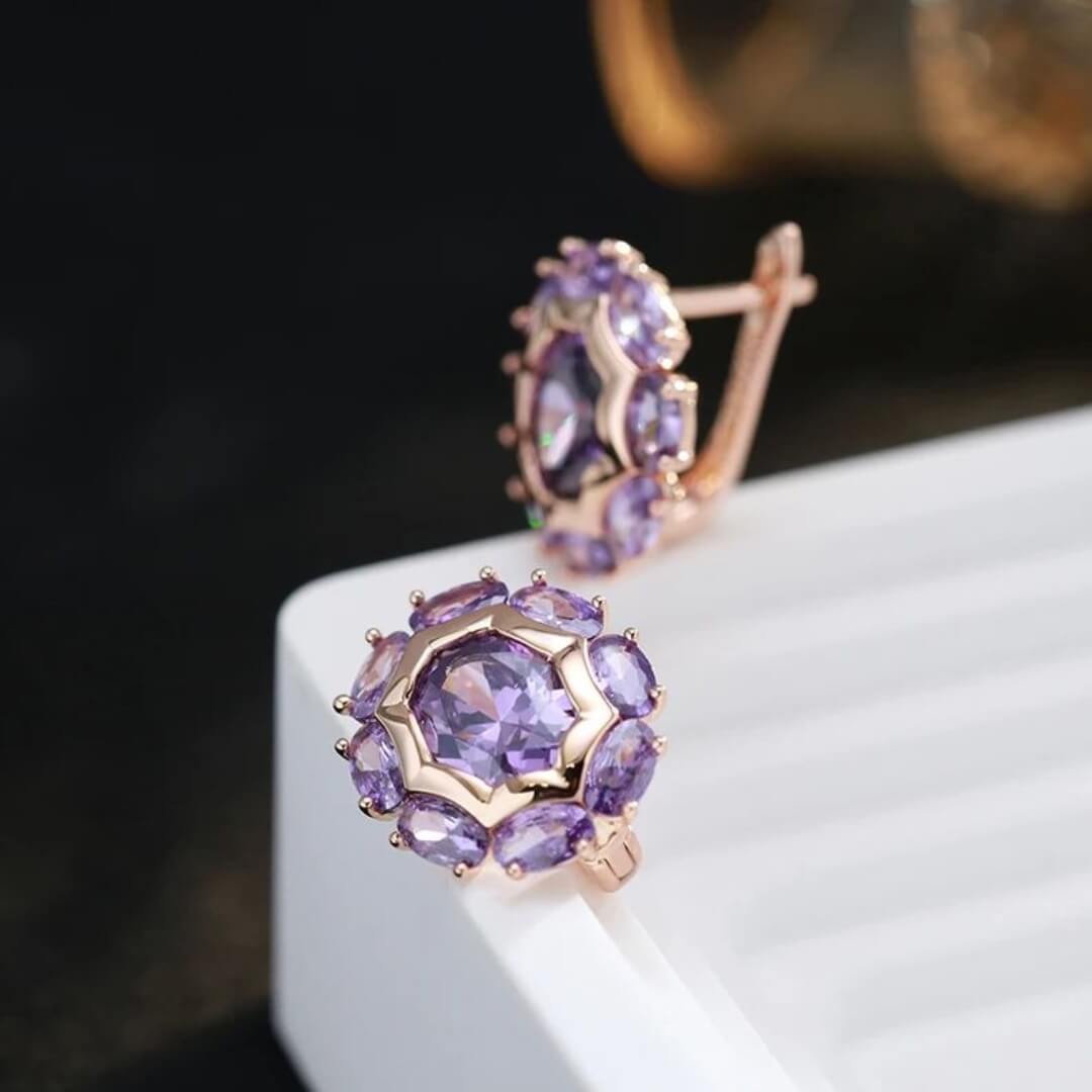Purple Gemstone Floral Earrings - Diane Jewelry