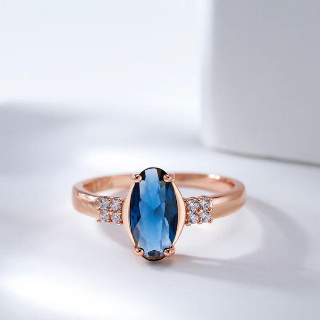 Blue Crystal Rose Gold Ring - Diane Jewelry
