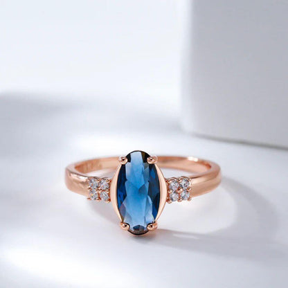 Blue Crystal Rose Gold Ring - Diane Jewelry