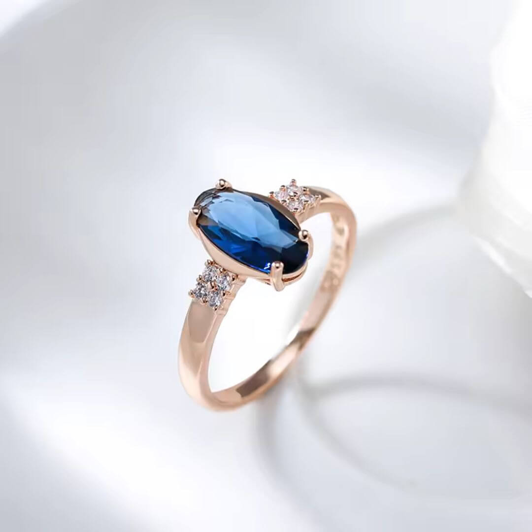 Blue Crystal Rose Gold Ring - Diane Jewelry