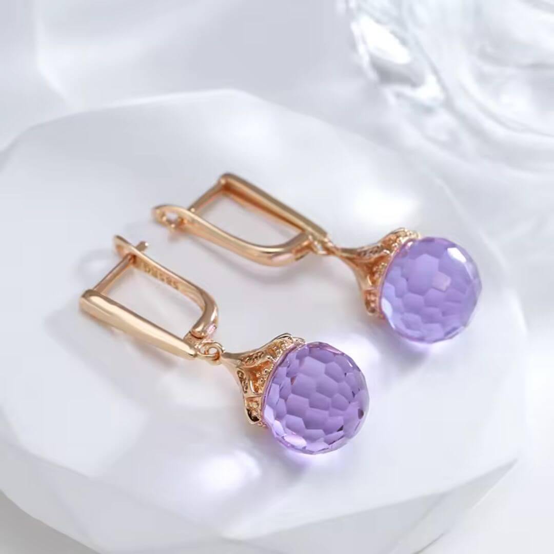 Purple Crystal Rose Gold Earrings - Diane Jewelry