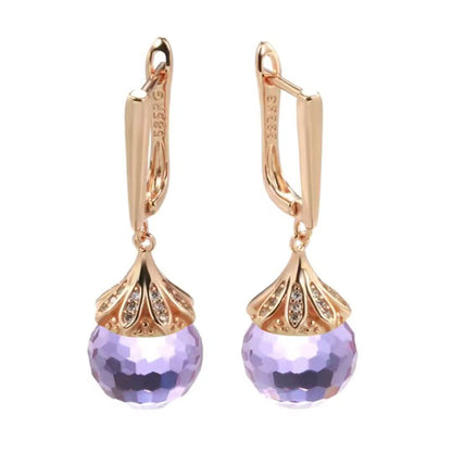 Purple Crystal Rose Gold Earrings - Diane Jewelry