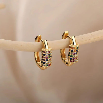 Gold Rainbow Crystal Huggie Earrings - Diane Jewelry