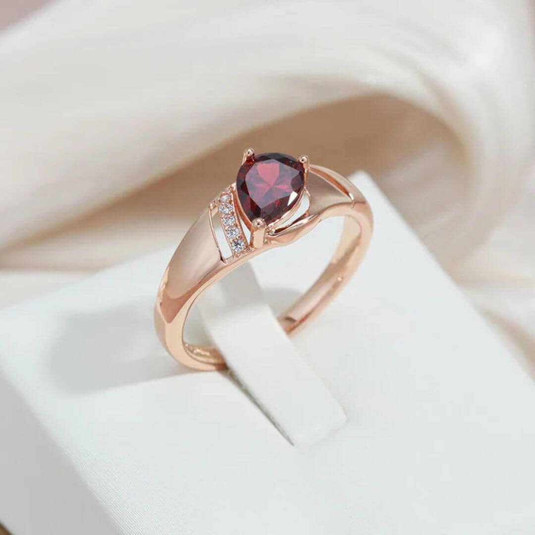 Red Crystal Rose Gold Ring - Diane Jewelry