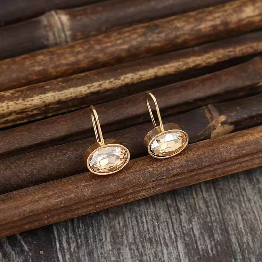 Gold Oval Crystal Drop Earrings - Diane Jewelry