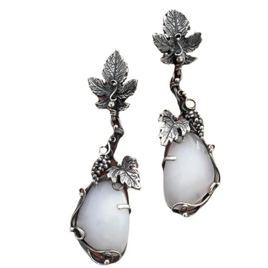 Vintage Grape Leaf Drop Earrings - Diane Jewelry