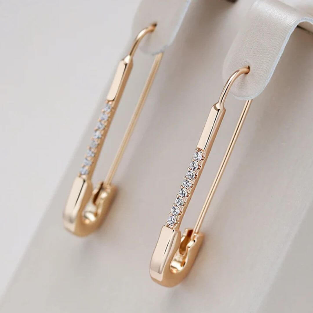 Gold Pave Safety Pin Earrings - Diane Jewelry