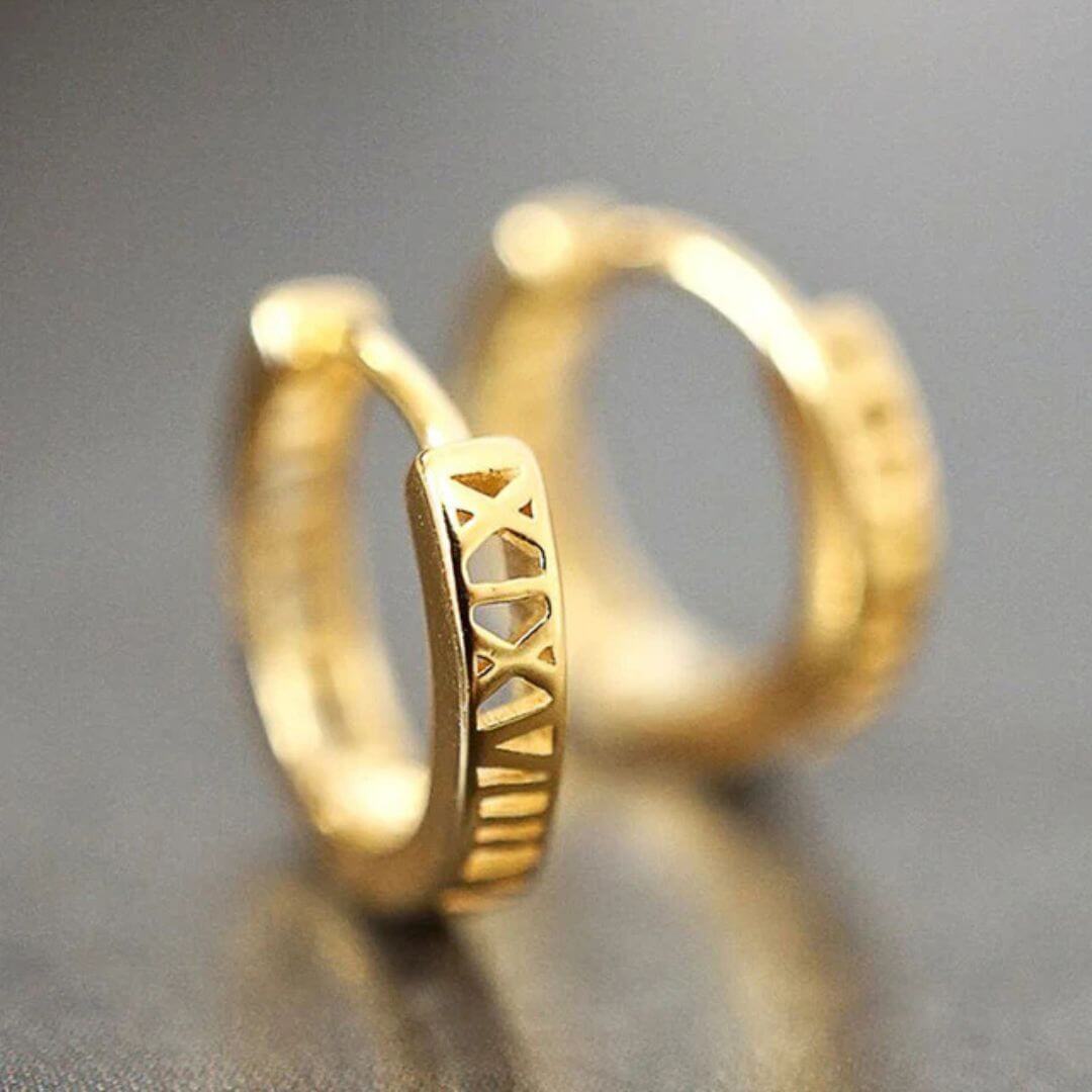 Gold Roman Numeral Hoop Earrings - Diane Jewelry