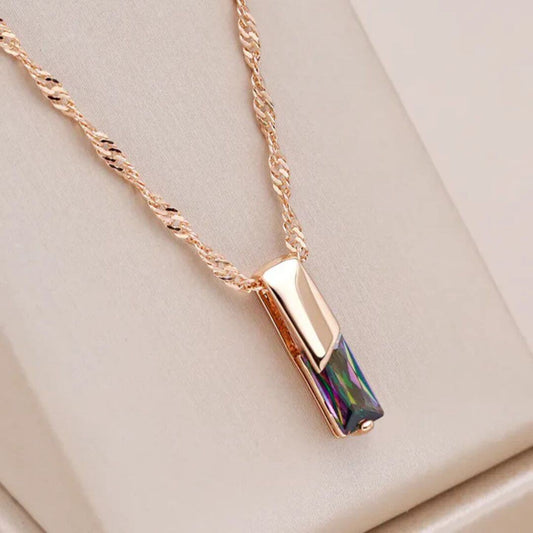 Rose Gold Iridescent Bar Necklace - Diane Jewelry