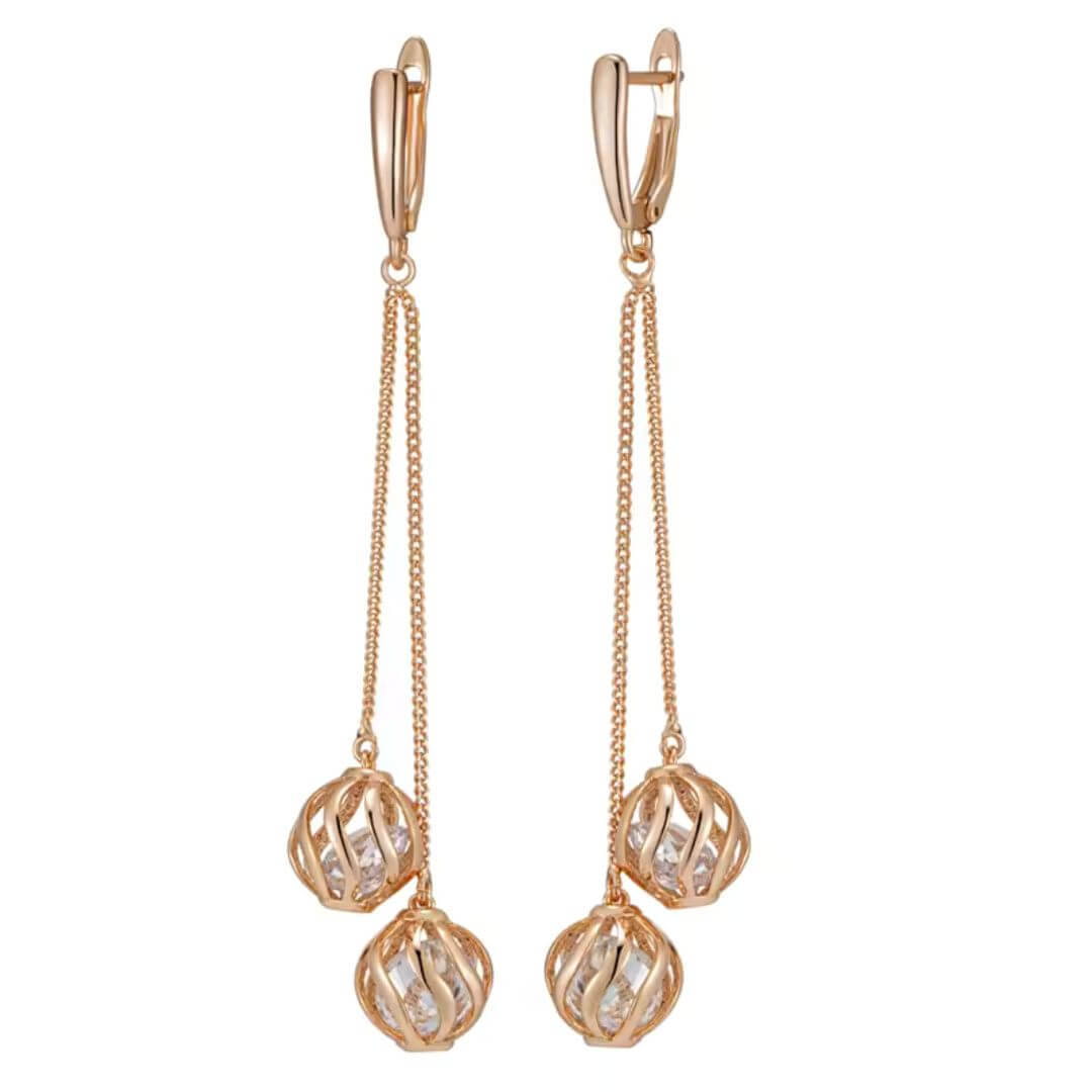 Gold Cage Crystal Drop Earrings - Diane Jewelry