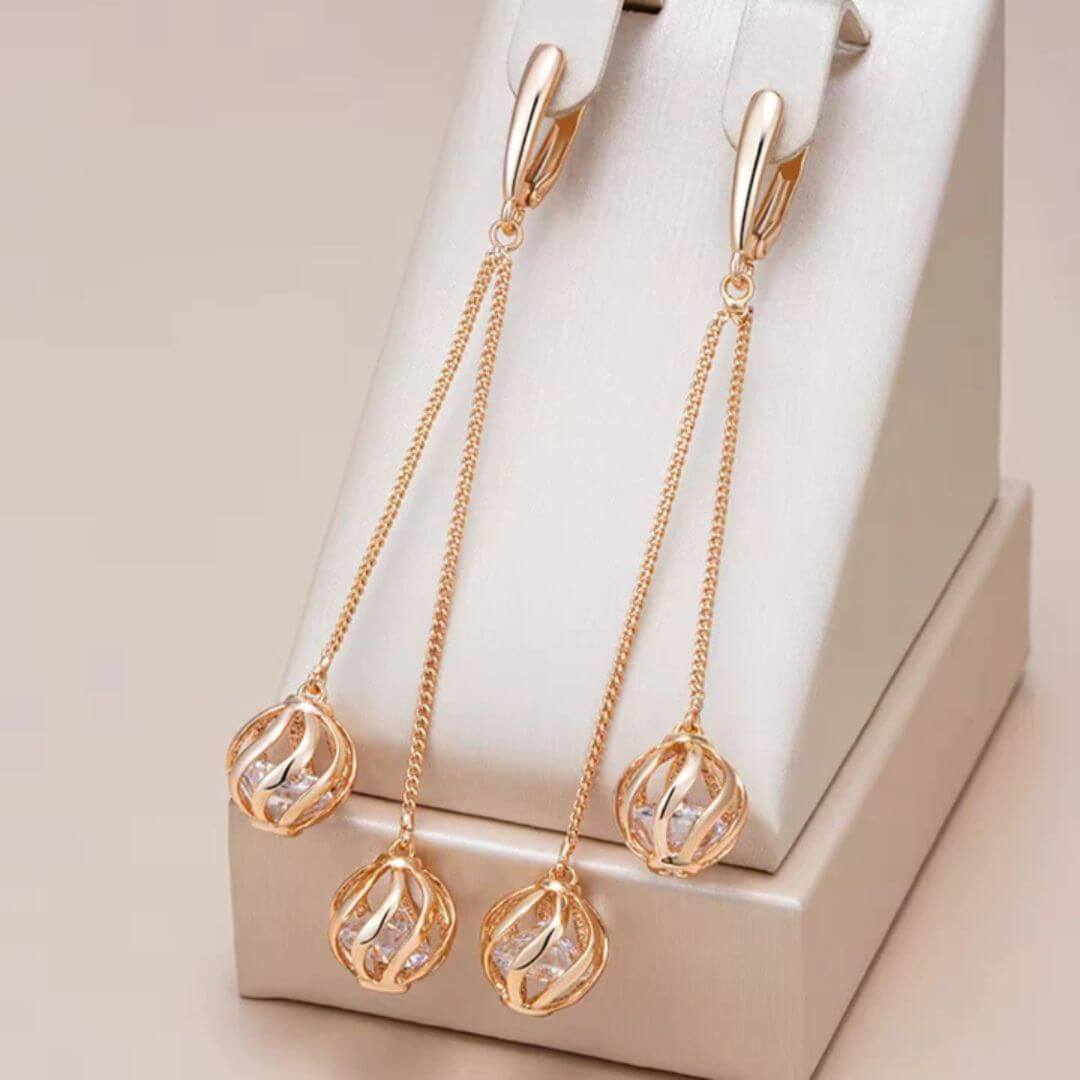 Gold Cage Crystal Drop Earrings - Diane Jewelry