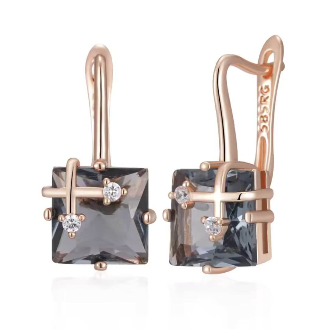 Square Gem Rose Gold Earrings - Diane Jewelry