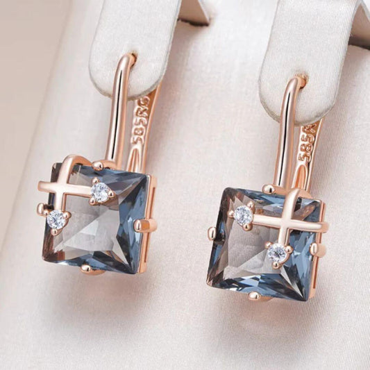 Square Gem Rose Gold Earrings - Diane Jewelry
