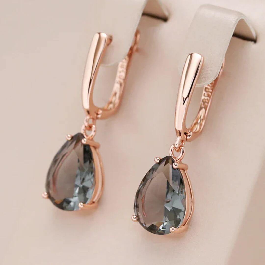 Teardrop Gray Rose Gold Earrings - Diane Jewelry